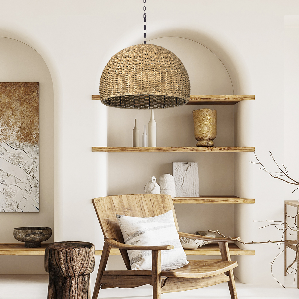 Handwoven Dome Seagrass Chandelier for Living Room