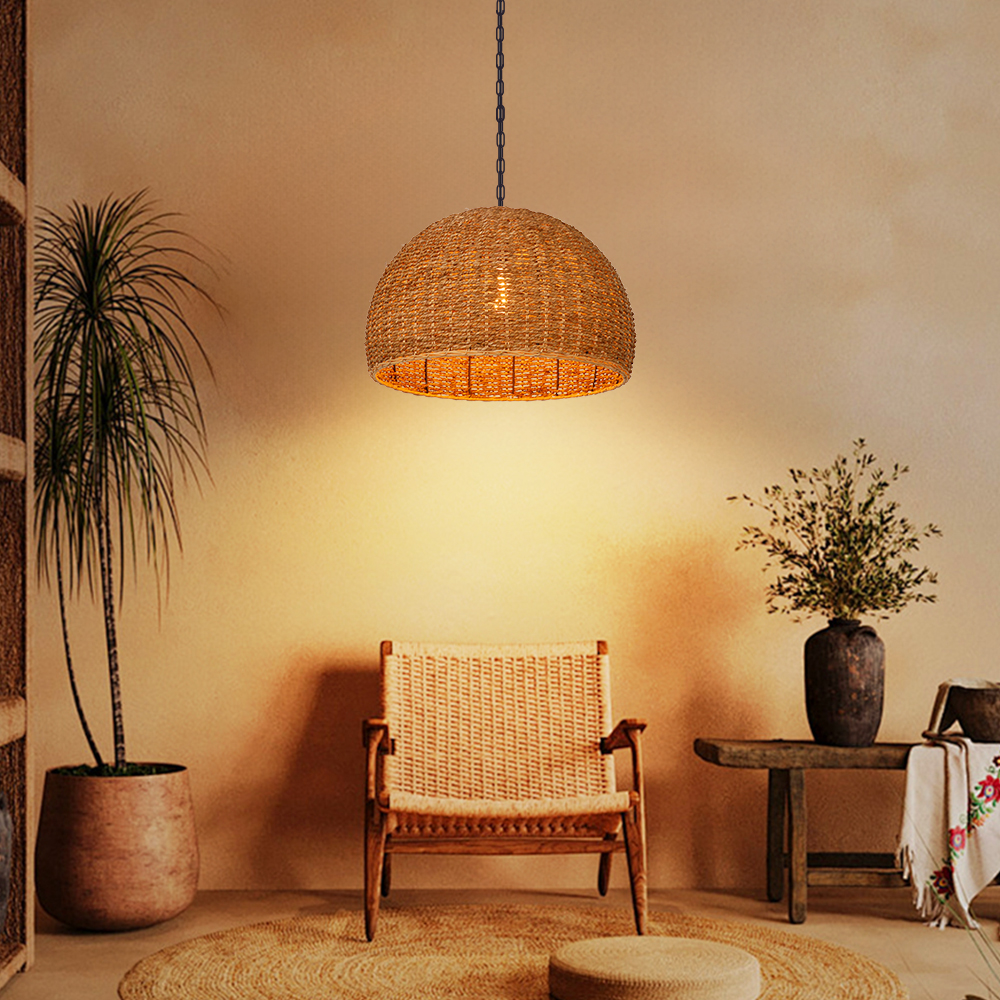 Handwoven Dome Seagrass Chandelier for Living Room