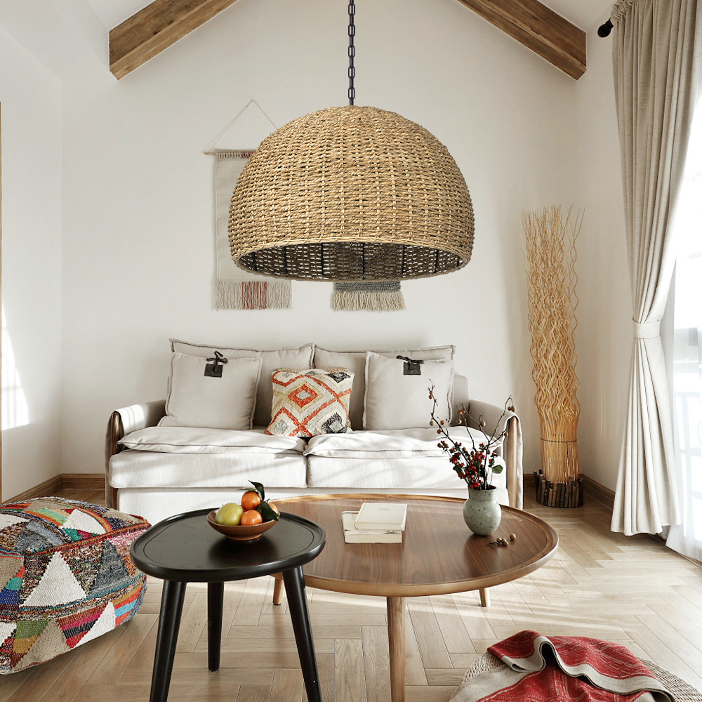 Handwoven Dome Seagrass Chandelier for Living Room