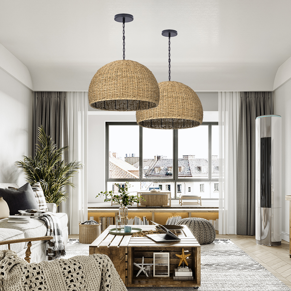 Handwoven Dome Seagrass Chandelier for Living Room