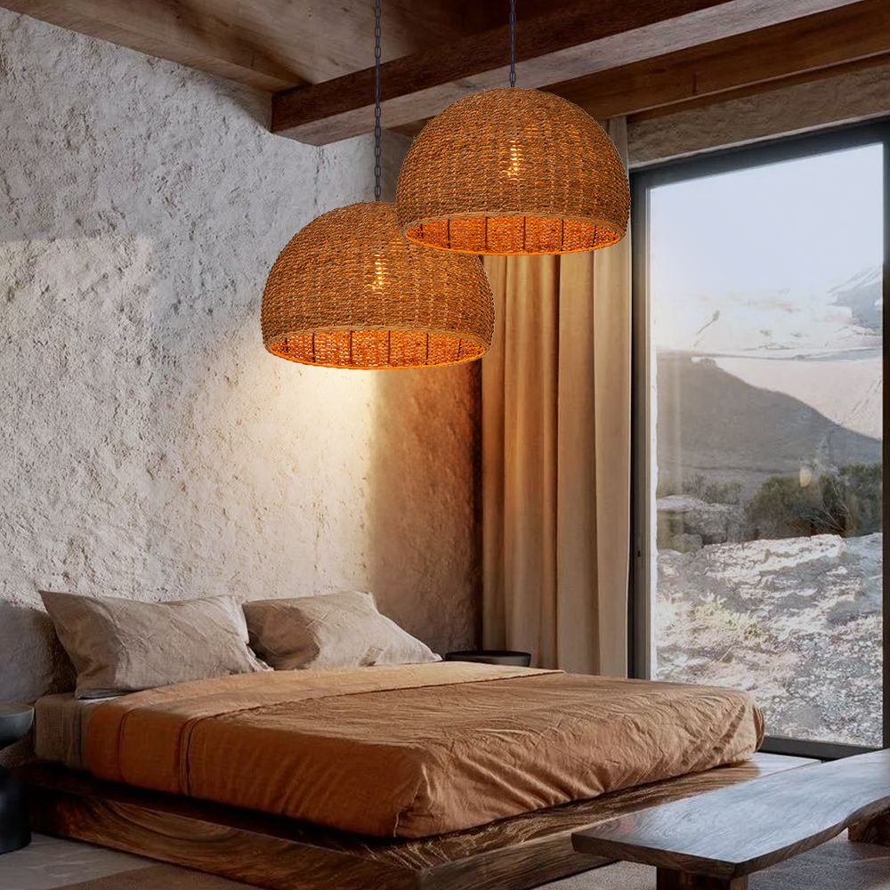 Handwoven Dome Seagrass Chandelier for Living Room