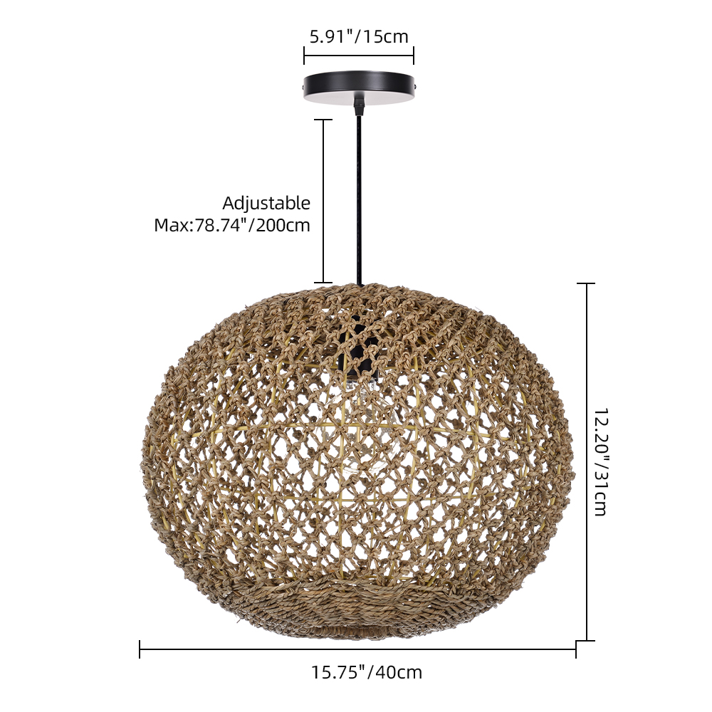 Round Ceiling Lamp Natural Home Decor Seagrass Pendant Light Shade