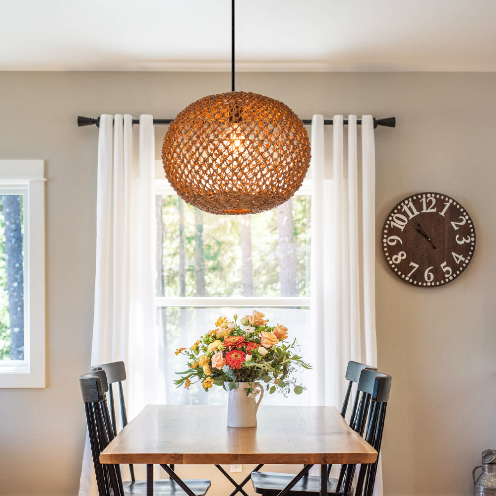 Round Ceiling Lamp Natural Home Decor Seagrass Pendant Light Shade