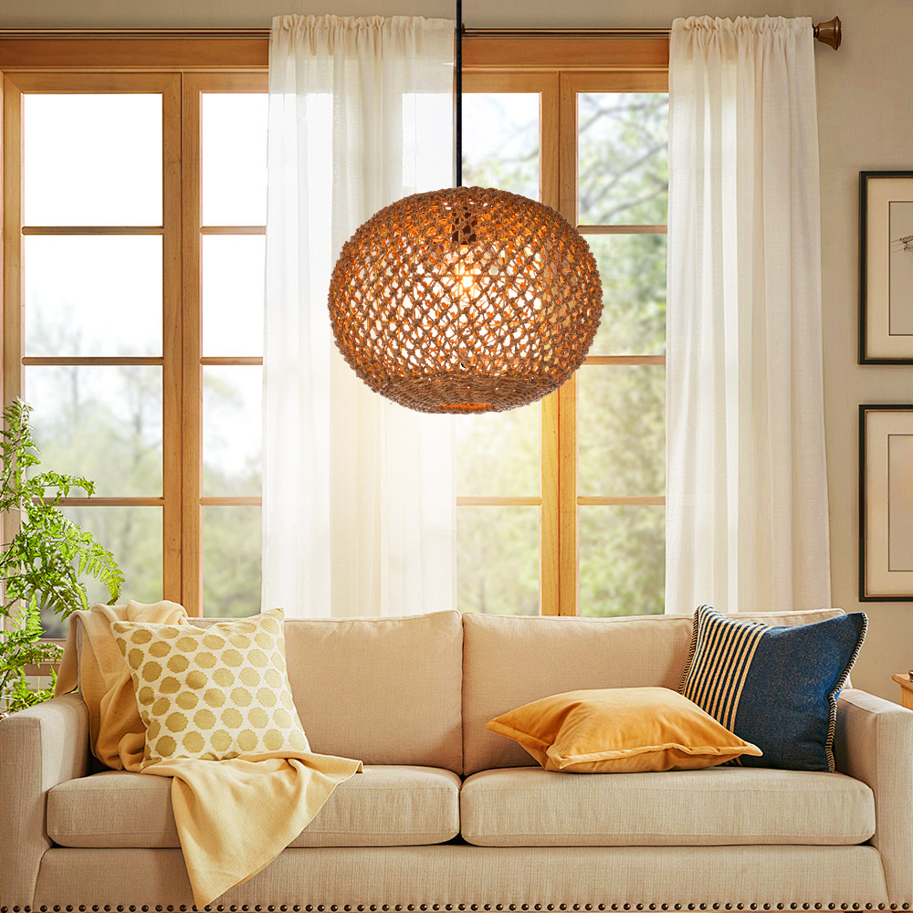 Round Ceiling Lamp Natural Home Decor Seagrass Pendant Light Shade