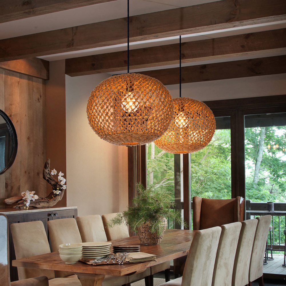 Round Ceiling Lamp Natural Home Decor Seagrass Pendant Light Shade