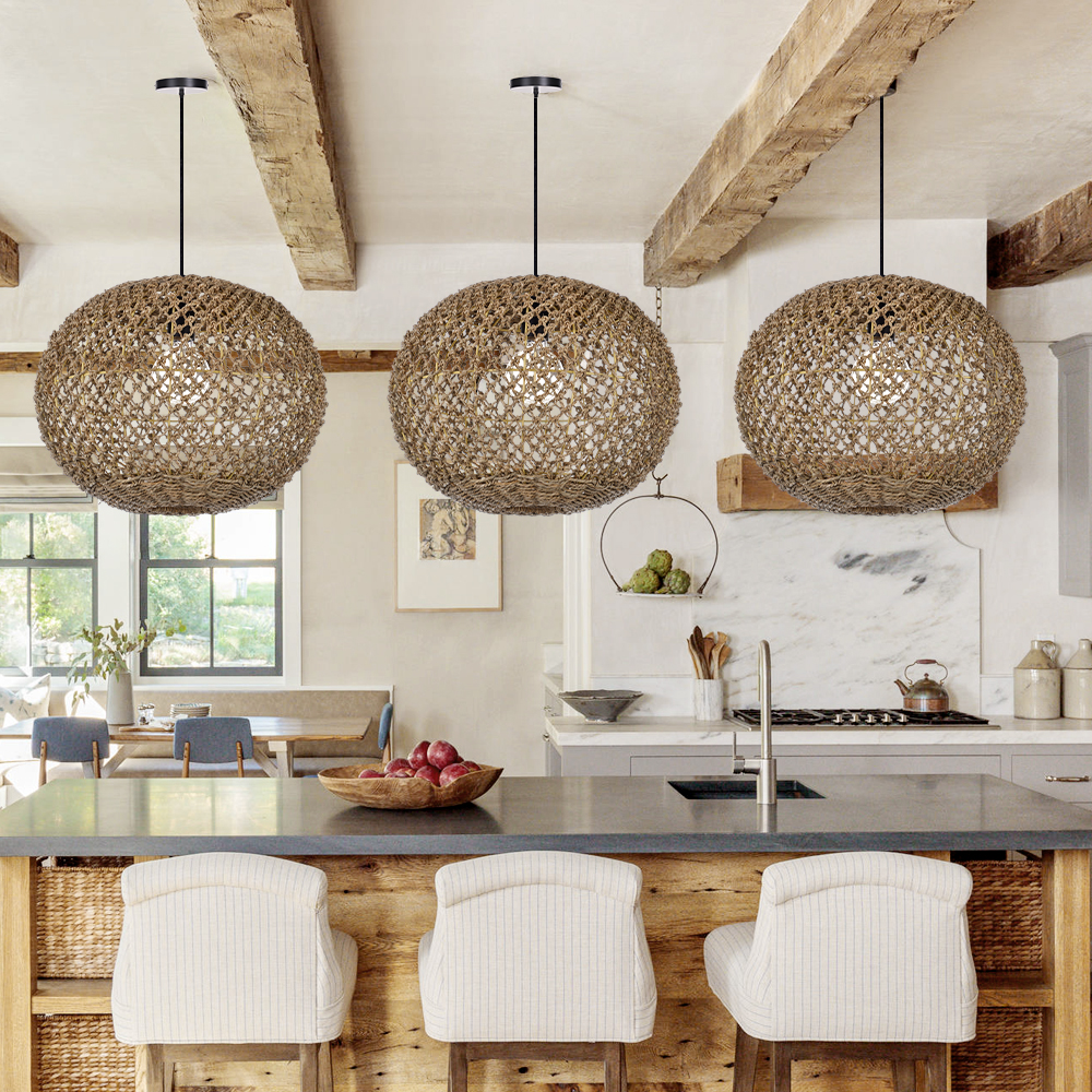 Round Ceiling Lamp Natural Home Decor Seagrass Pendant Light Shade