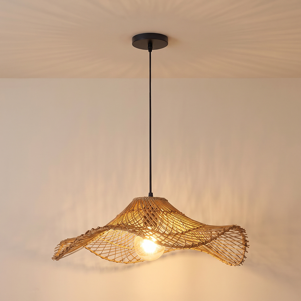 Ships from US Warehouse: Wabi-sabi Dark Rattan Wicker Pendant Light for Kitchen Island