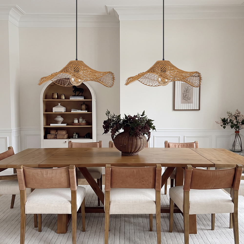 Ships from US Warehouse: Wabi-sabi Dark Rattan Wicker Pendant Light for Kitchen Island