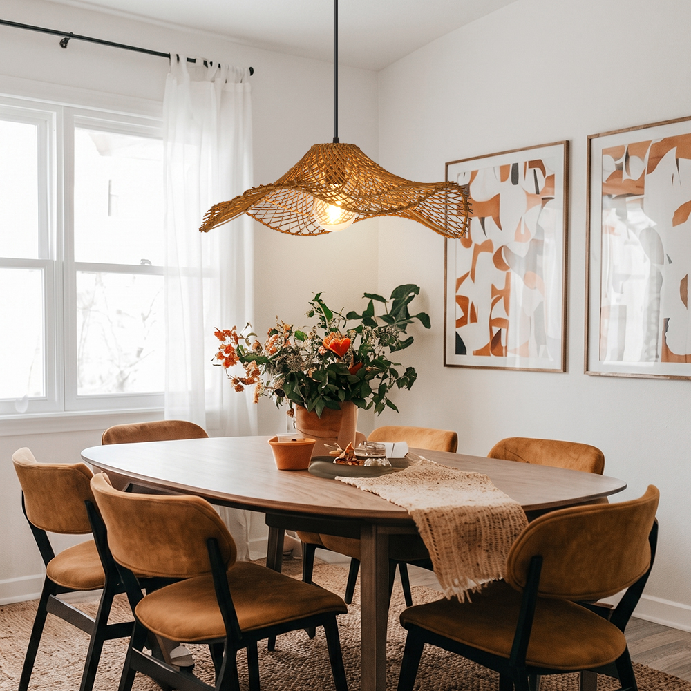 Ships from US Warehouse: Wabi-sabi Dark Rattan Wicker Pendant Light for Kitchen Island