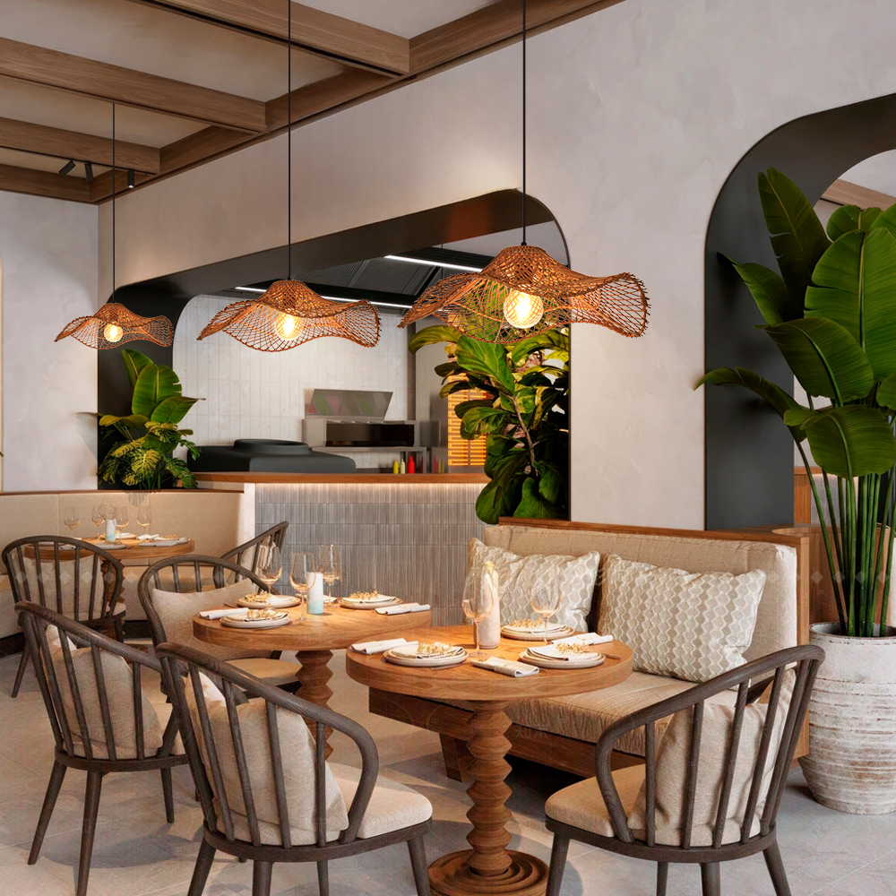Ships from US Warehouse: Wabi-sabi Dark Rattan Wicker Pendant Light for Kitchen Island