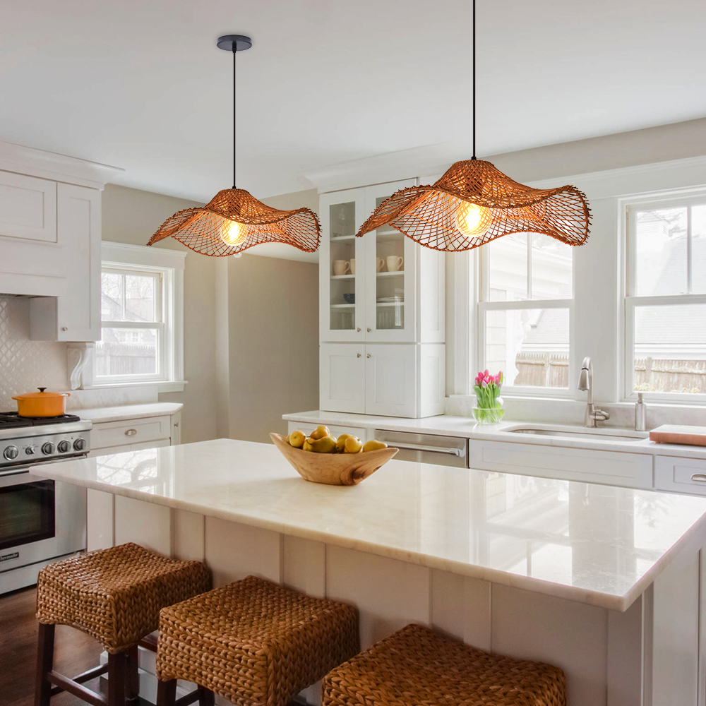 Ships from US Warehouse: Wabi-sabi Dark Rattan Wicker Pendant Light for Kitchen Island