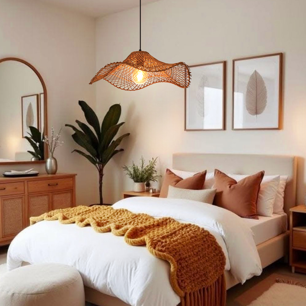 Ships from US Warehouse: Wabi-sabi Dark Rattan Wicker Pendant Light for Kitchen Island