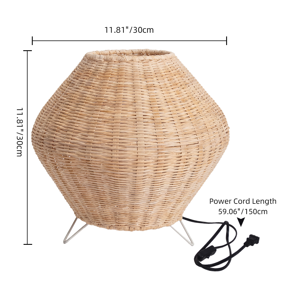Bedside Table Lamp Boho Rustic Plug-In Rattan Woven Basket Desk Light