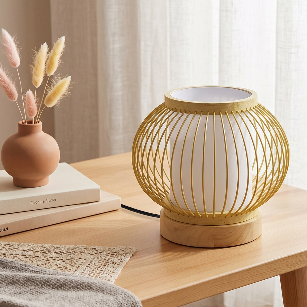 Hand-woven Bamboo Table Lamp Japandi Style Reading Lamp Bedside Light
