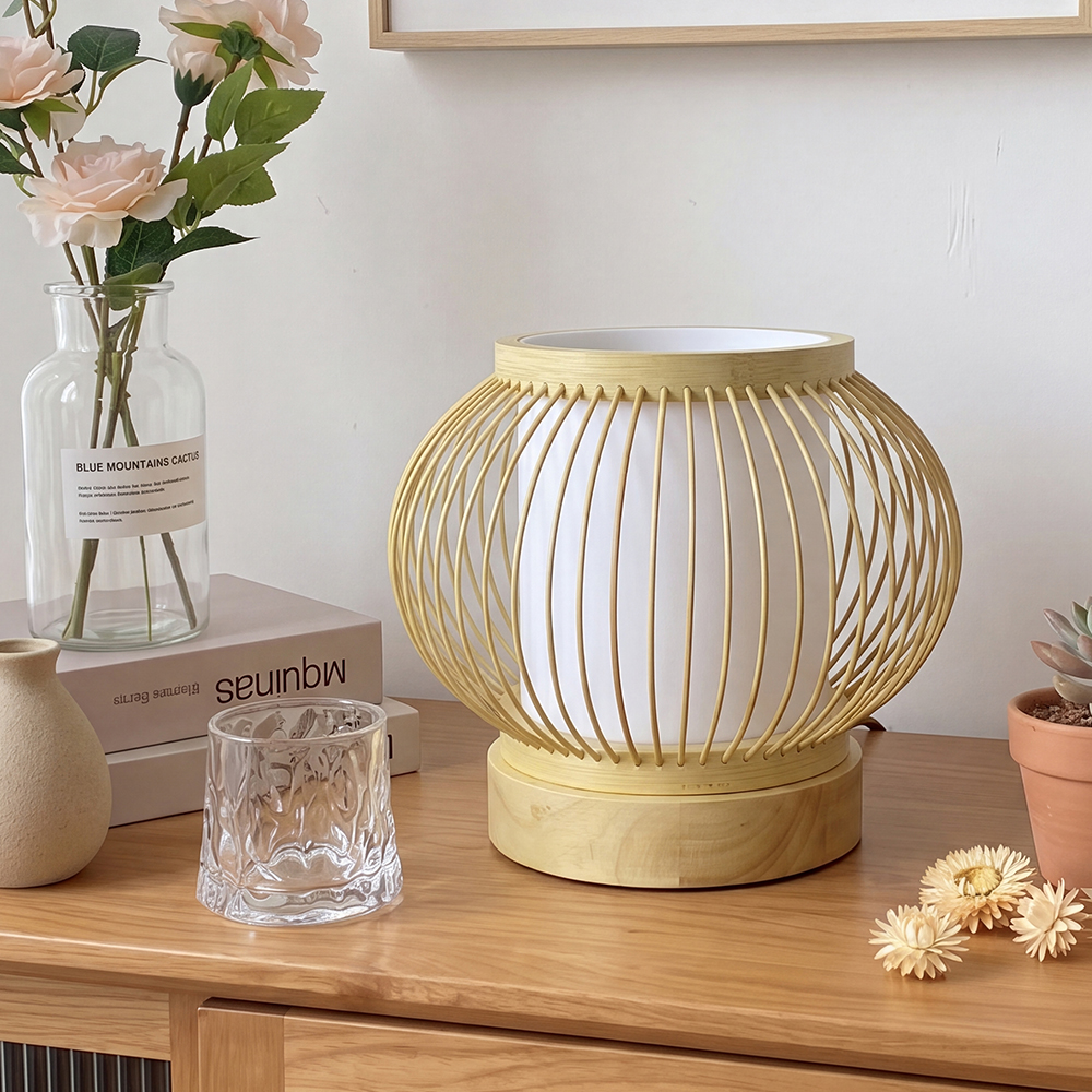 Hand-woven Bamboo Table Lamp Japandi Style Reading Lamp Bedside Light