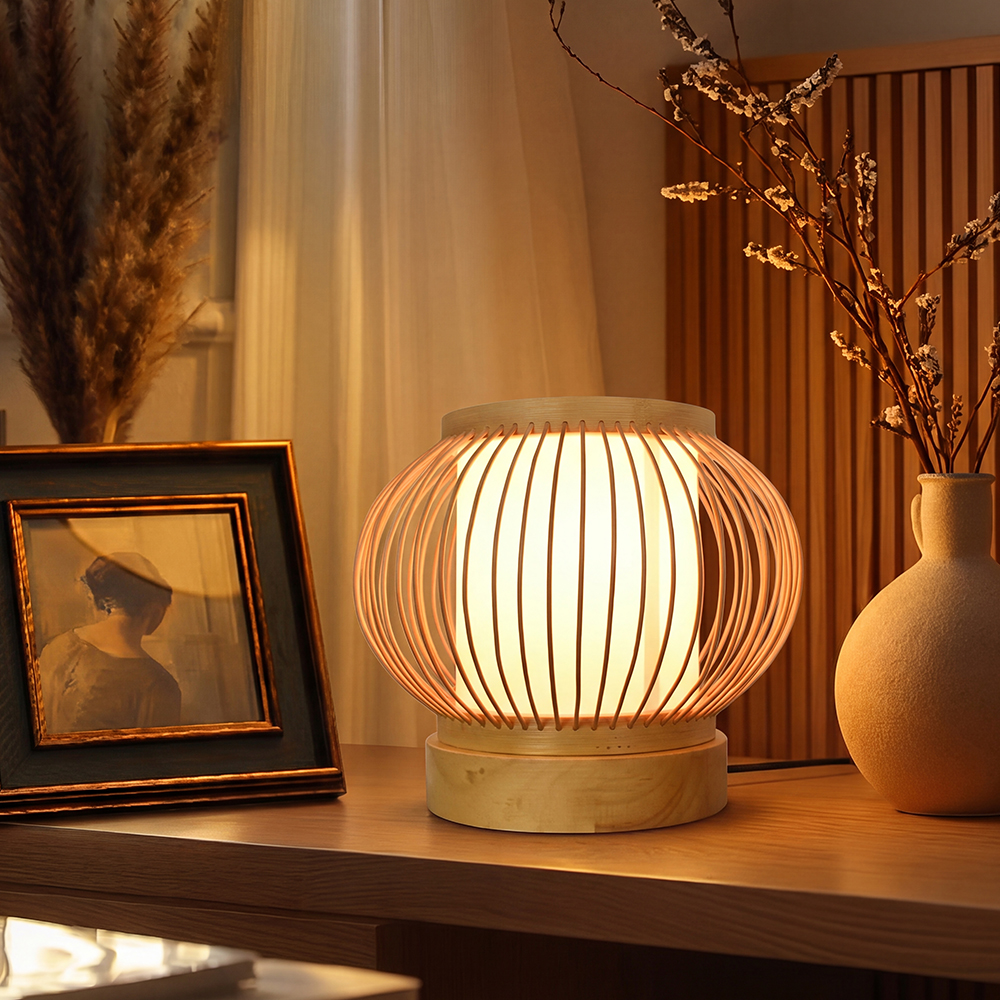 Hand-woven Bamboo Table Lamp Japandi Style Reading Lamp Bedside Light