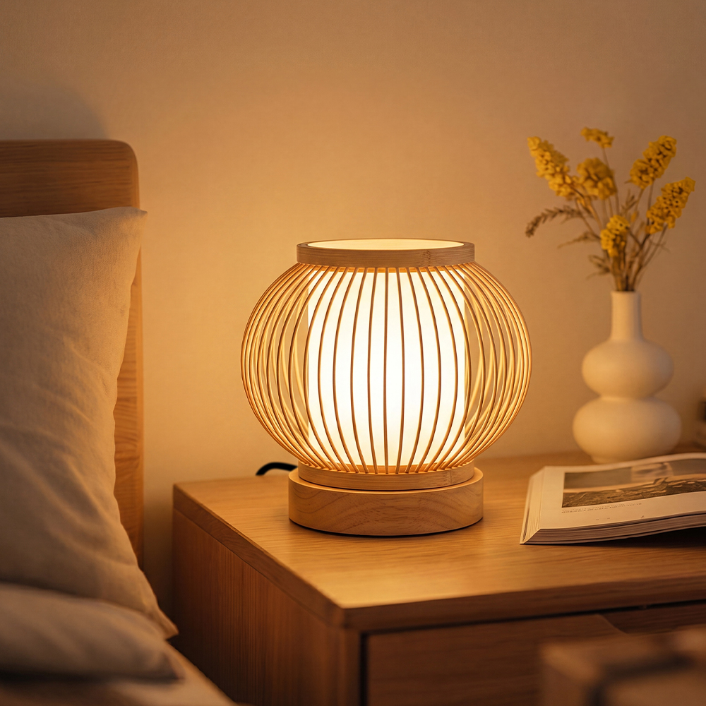 Hand-woven Bamboo Table Lamp Japandi Style Reading Lamp Bedside Light
