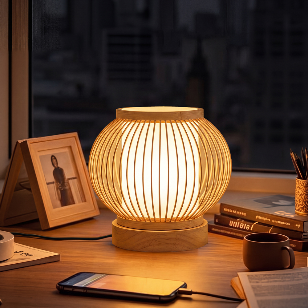 Hand-woven Bamboo Table Lamp Japandi Style Reading Lamp Bedside Light