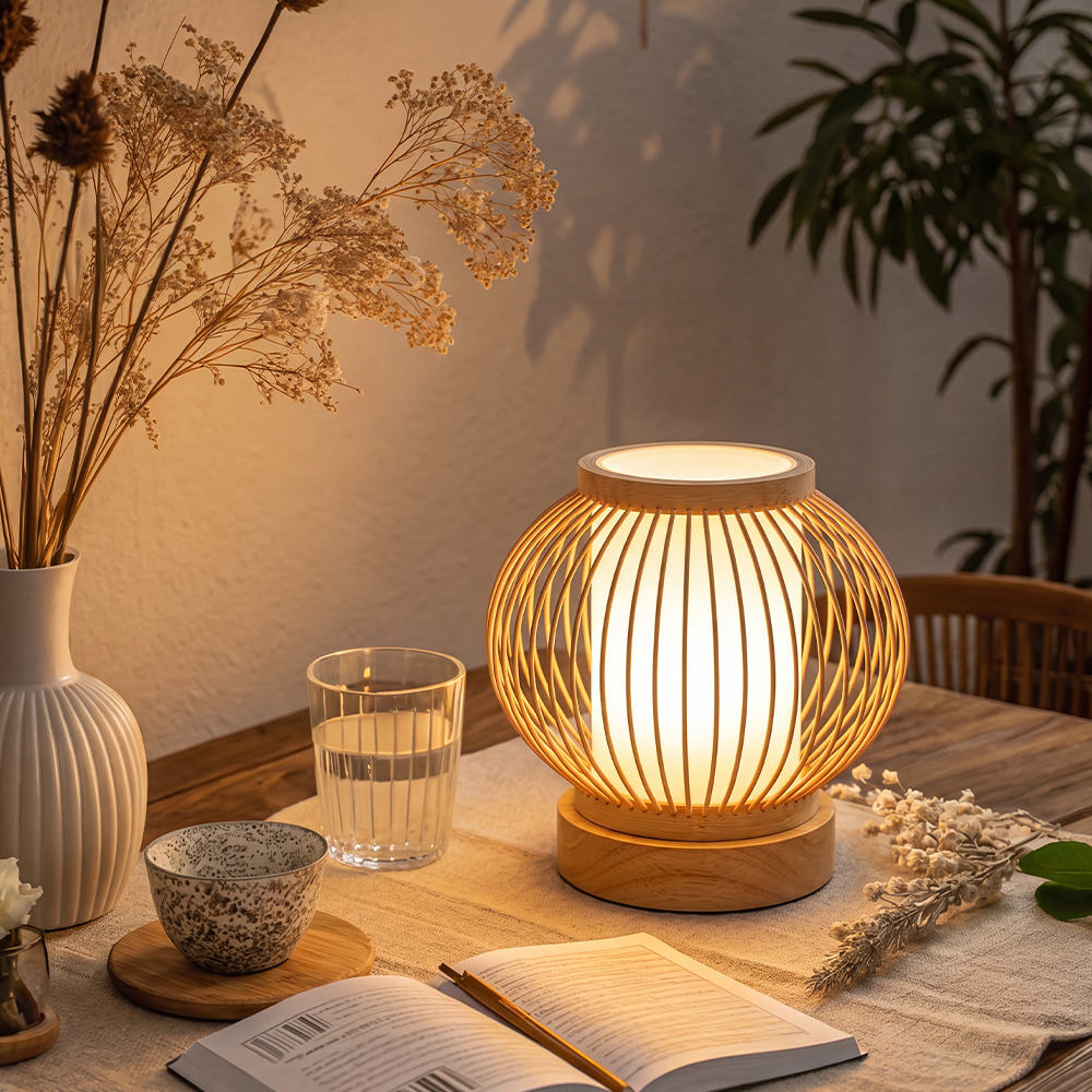 Hand-woven Bamboo Table Lamp Japandi Style Reading Lamp Bedside Light