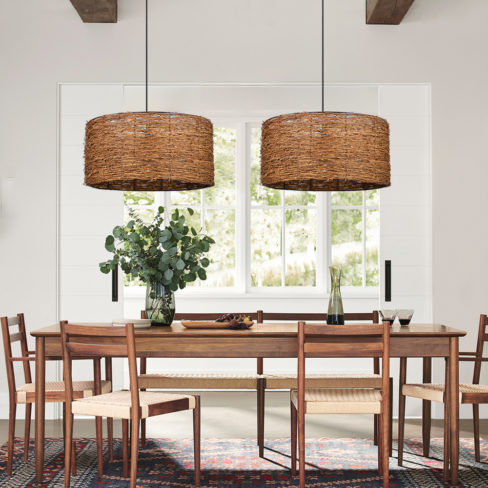Retro Rattan Lampshade Homestay Zen Style Light Southeast Asian Imitation Bird's Nest Chandelier