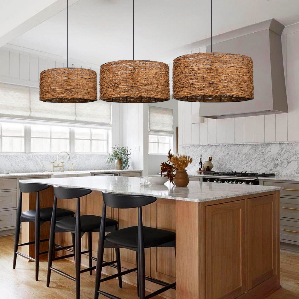 Retro Rattan Lampshade Homestay Zen Style Light Southeast Asian Imitation Bird's Nest Chandelier