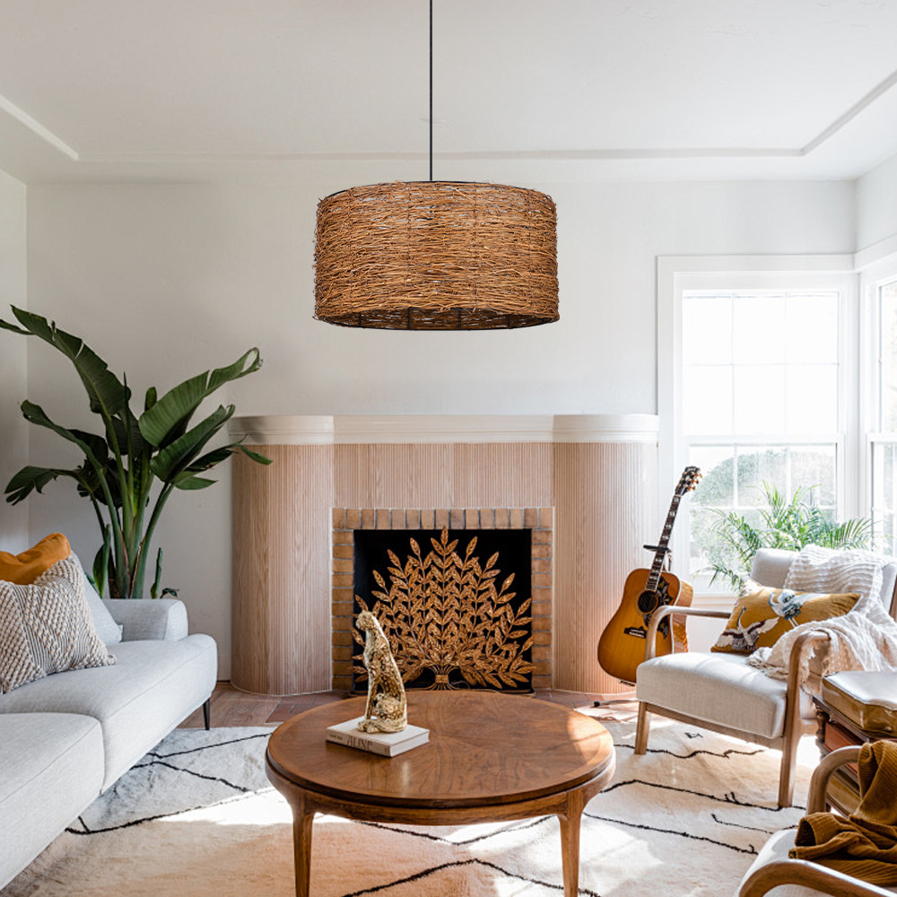 Retro Rattan Lampshade Homestay Zen Style Light Southeast Asian Imitation Bird's Nest Chandelier