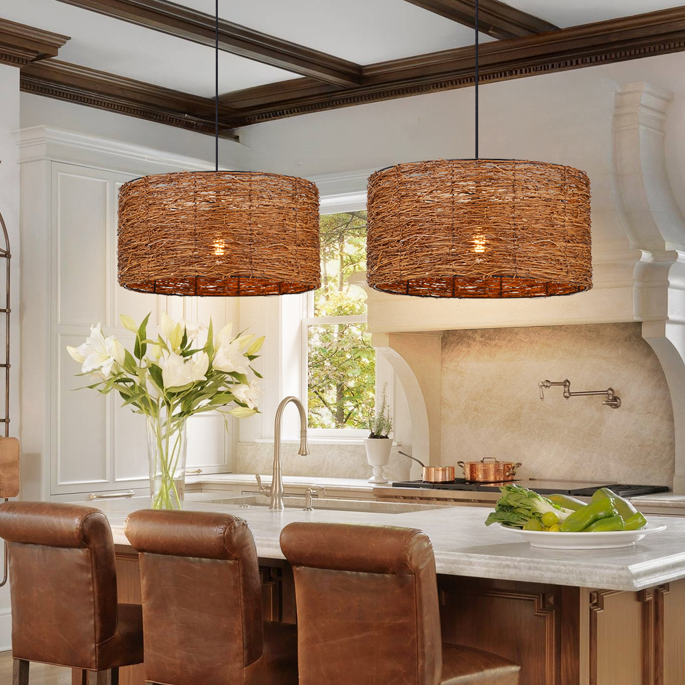 Retro Rattan Lampshade Homestay Zen Style Light Southeast Asian Imitation Bird's Nest Chandelier