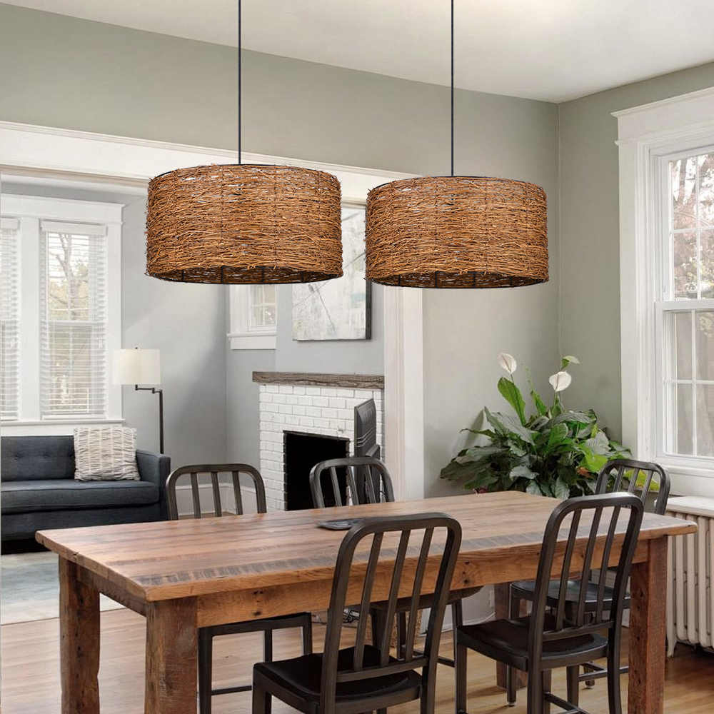 Retro Rattan Lampshade Homestay Zen Style Light Southeast Asian Imitation Bird's Nest Chandelier