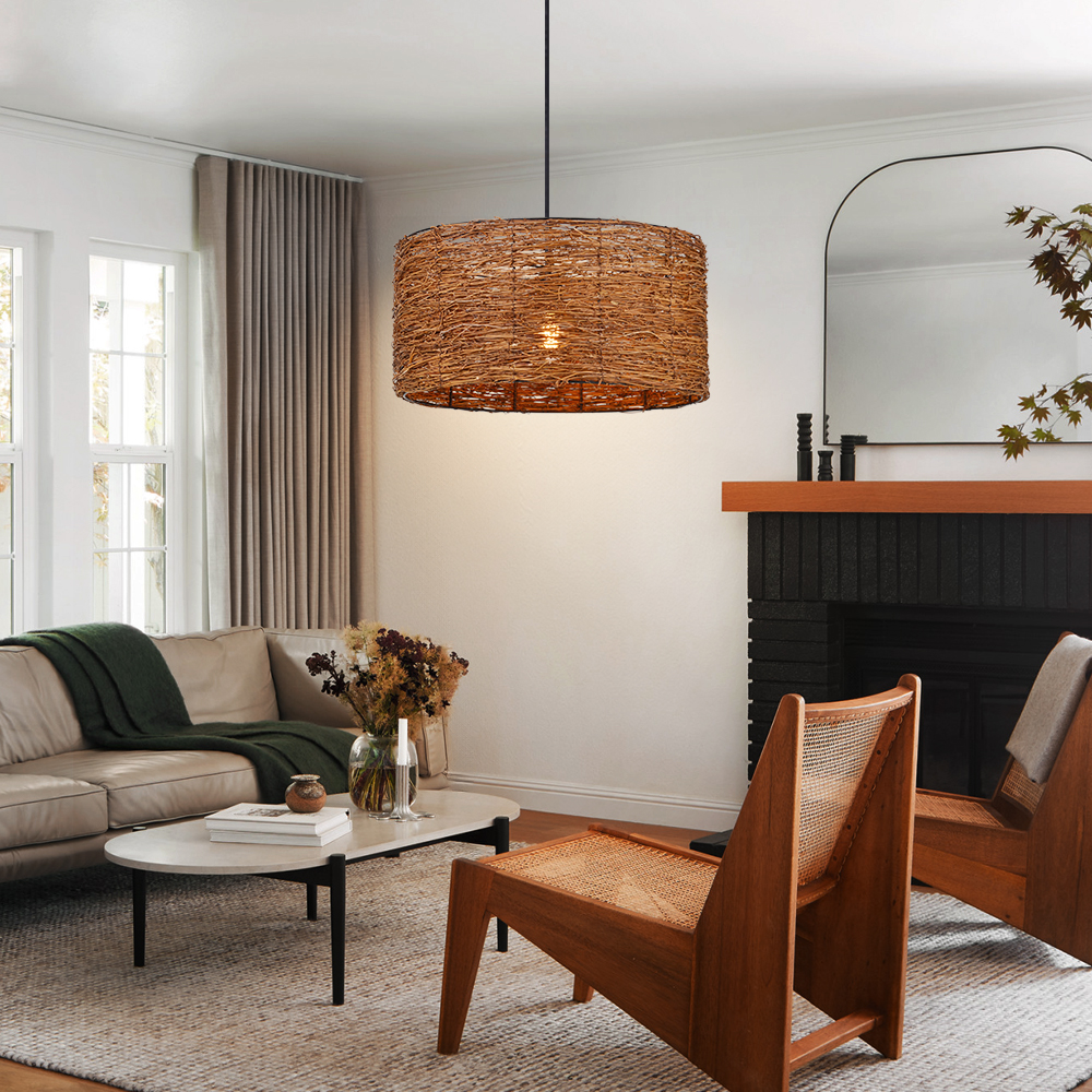 Retro Rattan Lampshade Homestay Zen Style Light Southeast Asian Imitation Bird's Nest Chandelier