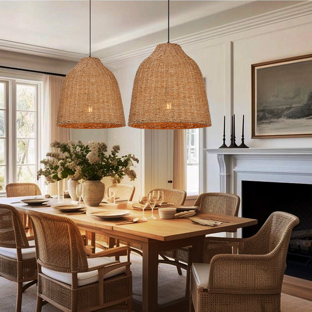 Handwoven Straw Rattan Pendant Light for Kitchen Island