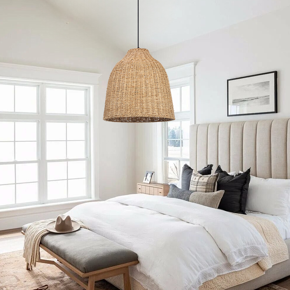 Handwoven Straw Rattan Pendant Light for Kitchen Island