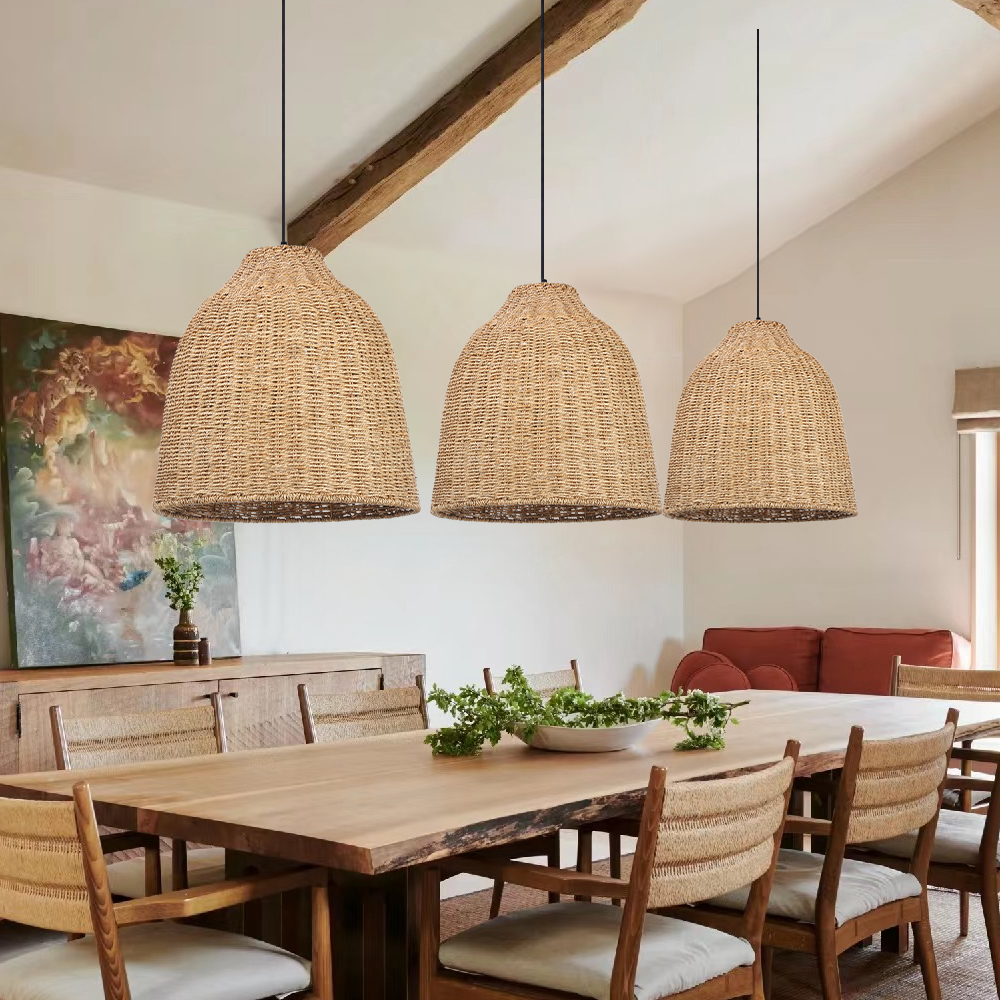Handwoven Straw Rattan Pendant Light for Kitchen Island