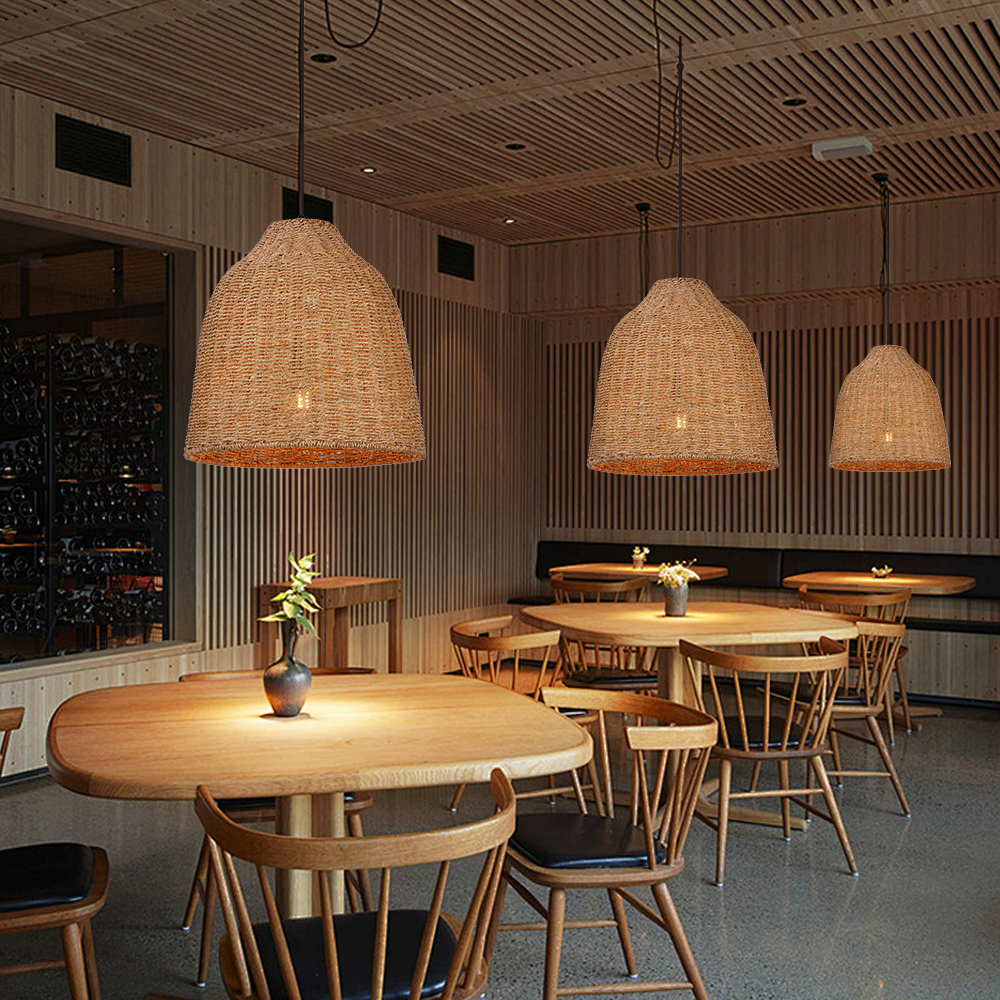 Handwoven Straw Rattan Pendant Light for Kitchen Island