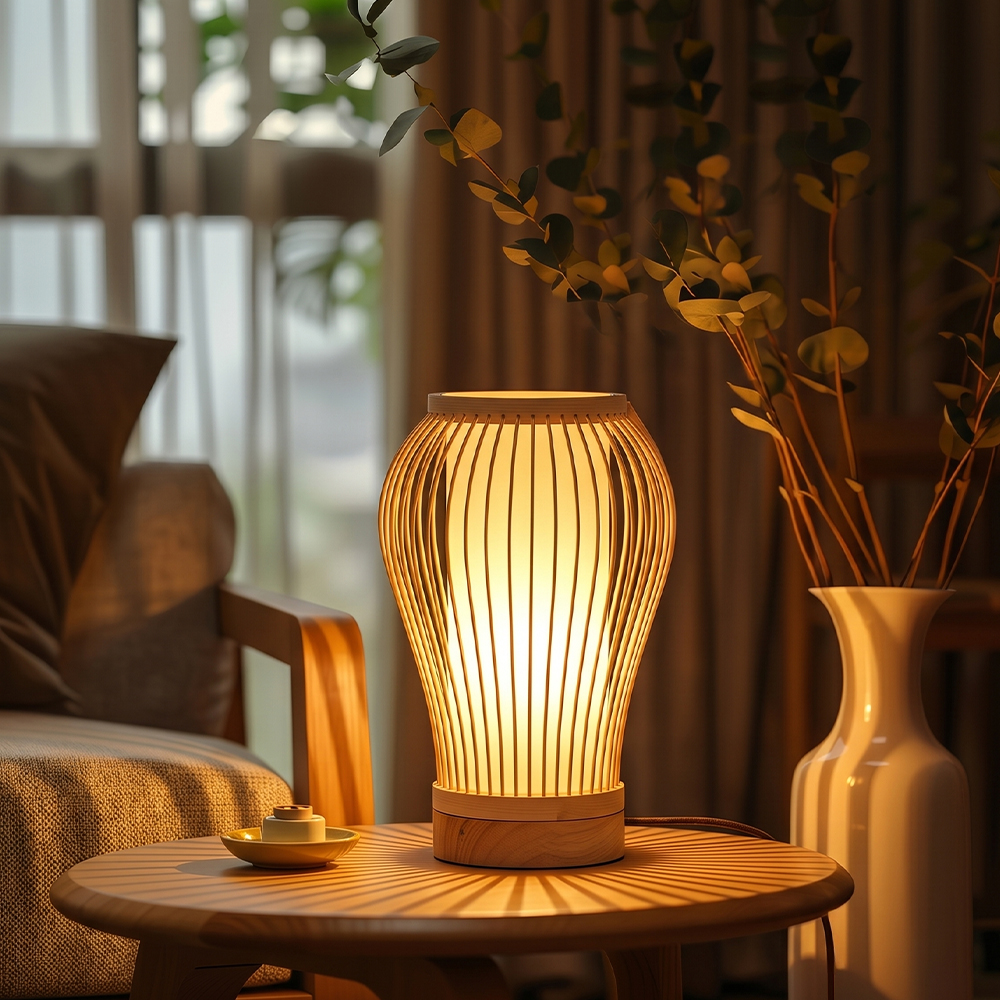 Artisan Bamboo Table Lamp Handwoven Japandi Desk Lamp