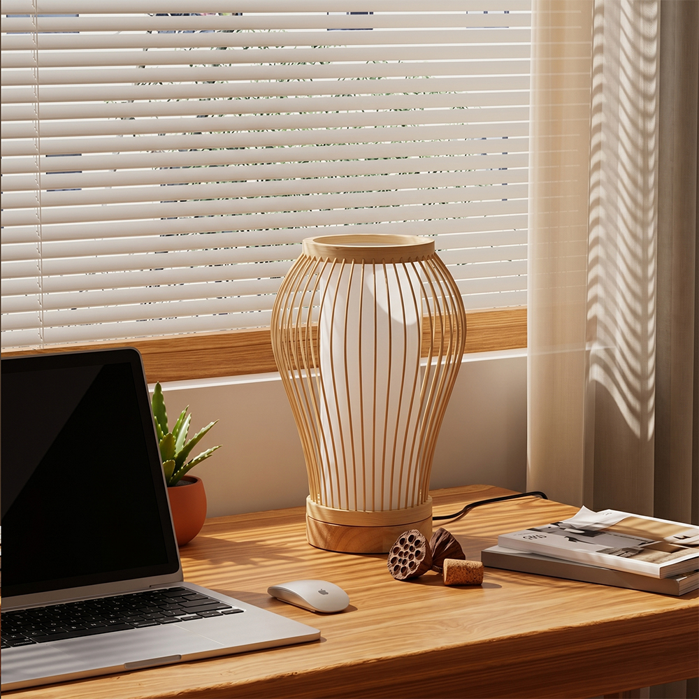 Artisan Bamboo Table Lamp Handwoven Japandi Desk Lamp