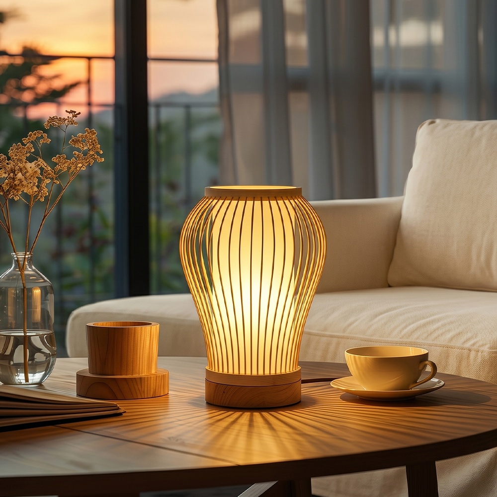 Artisan Bamboo Table Lamp Handwoven Japandi Desk Lamp