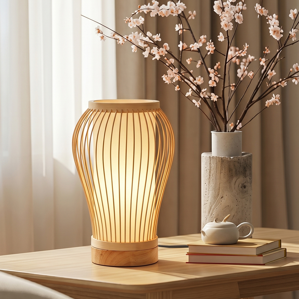 Artisan Bamboo Table Lamp Handwoven Japandi Desk Lamp
