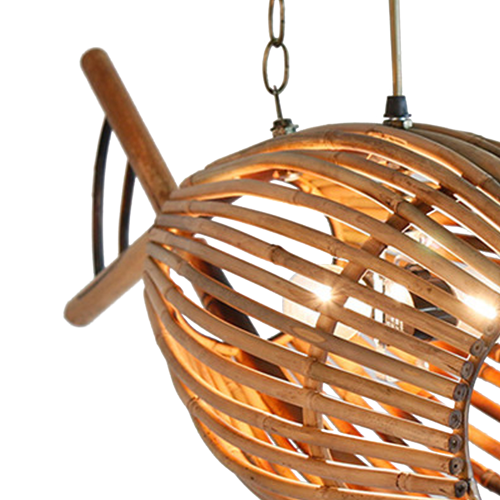 Handcrafted Rattan Fish Pendant Light Coastal Dining Room Living Room Hanging Chandelier