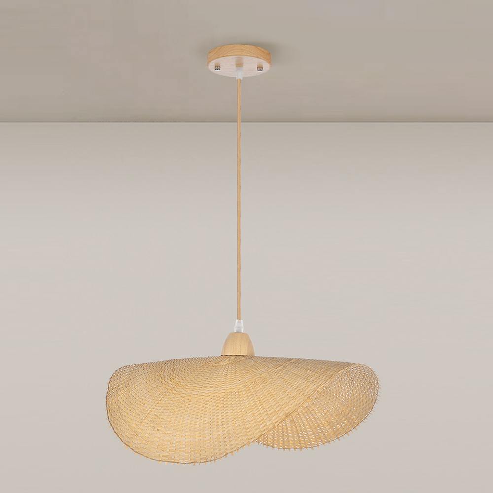 Japanese-style Woven Bamboo Sunhat Pendant Light for Restaurants or Dining Room