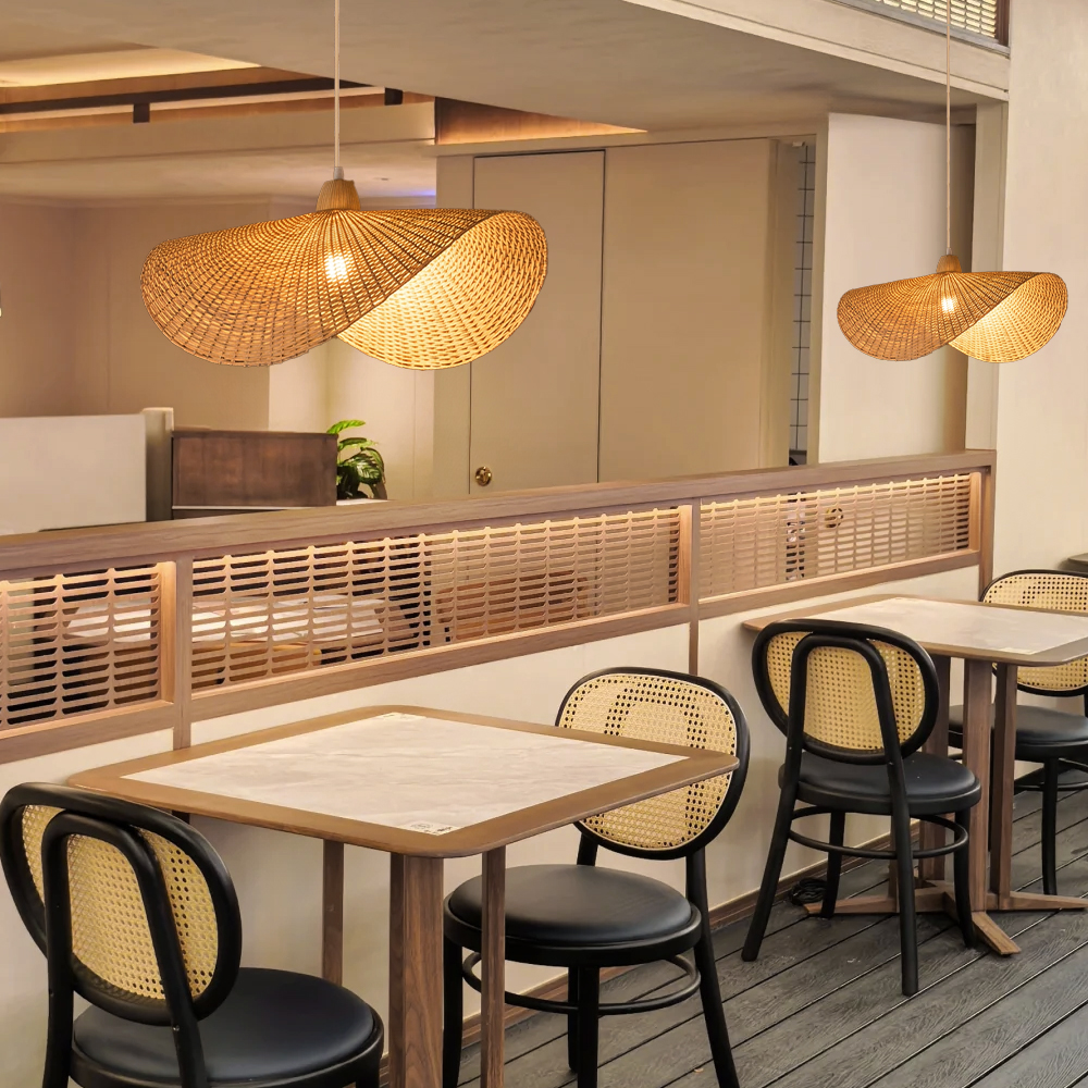 Japanese-style Woven Bamboo Sunhat Pendant Light for Restaurants or Dining Room