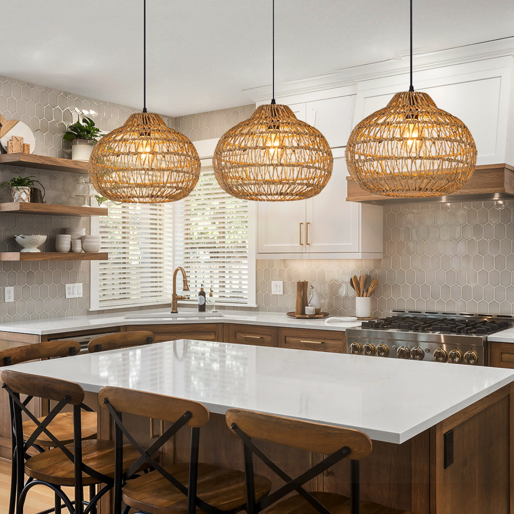 Woven Seagrass Pendant Lamp Wabisabi Kitchen Decor Lighting
