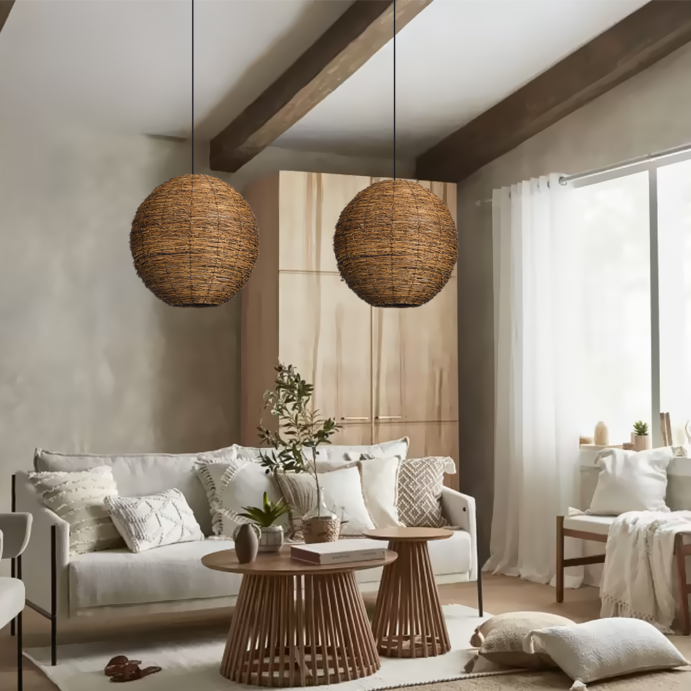 Wabi-sabi Dining Room Rattan Pendant Light Classical Zen Art Restaurant Hanging Lamp