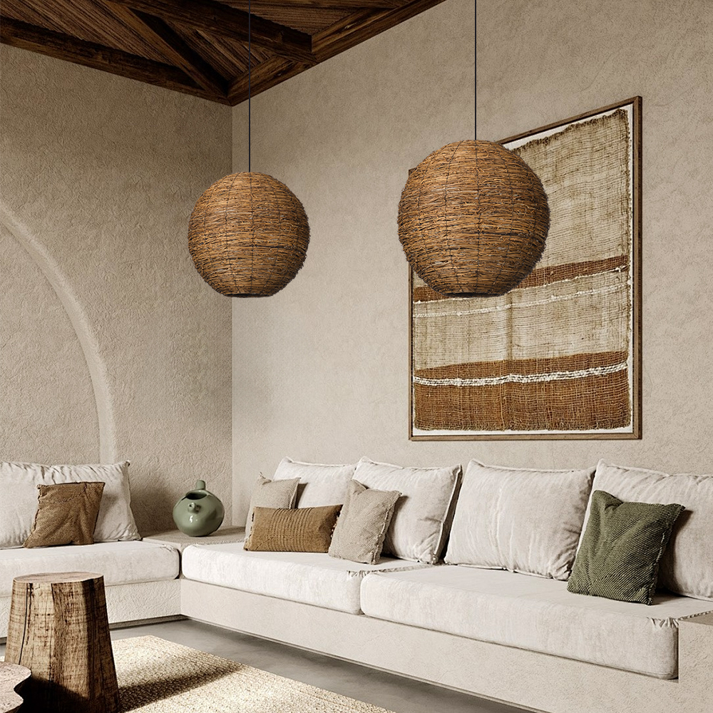 Wabi-sabi Dining Room Rattan Pendant Light Classical Zen Art Restaurant Hanging Lamp