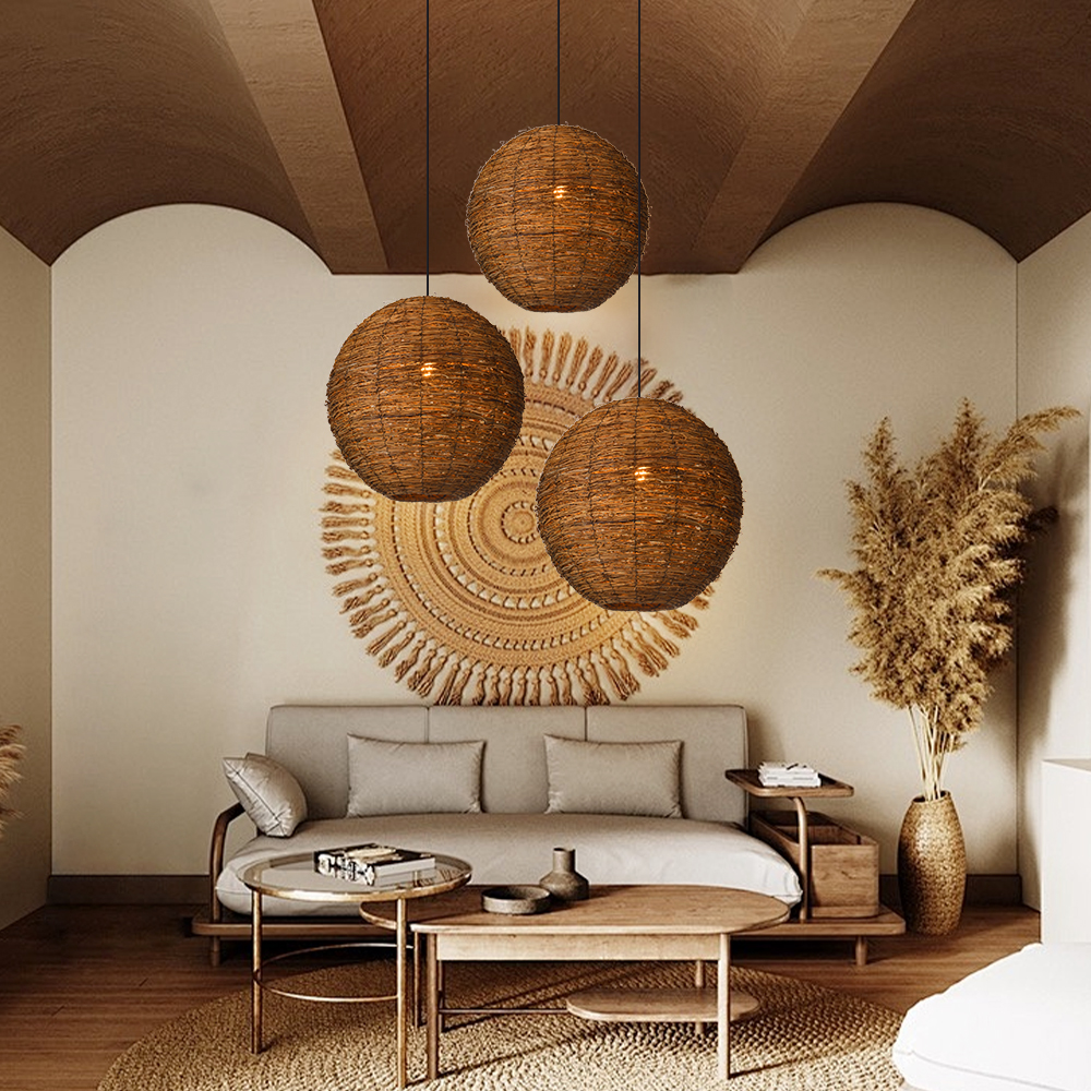 Wabi-sabi Dining Room Rattan Pendant Light Classical Zen Art Restaurant Hanging Lamp