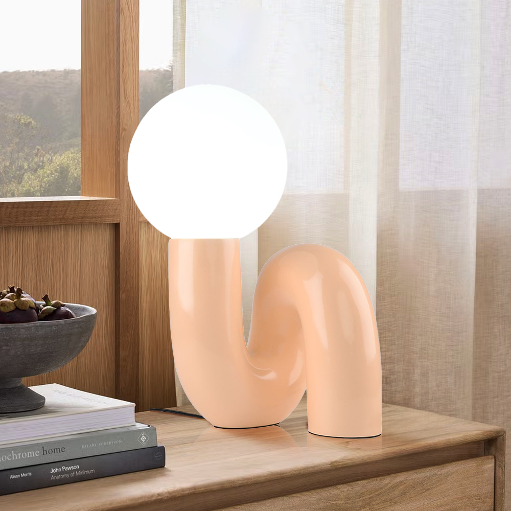 Contemporary Resin Beige Pink Table Lamp for Bedroom Reading Room