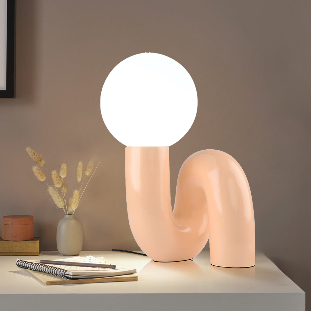 Contemporary Resin Beige Pink Table Lamp for Bedroom Reading Room