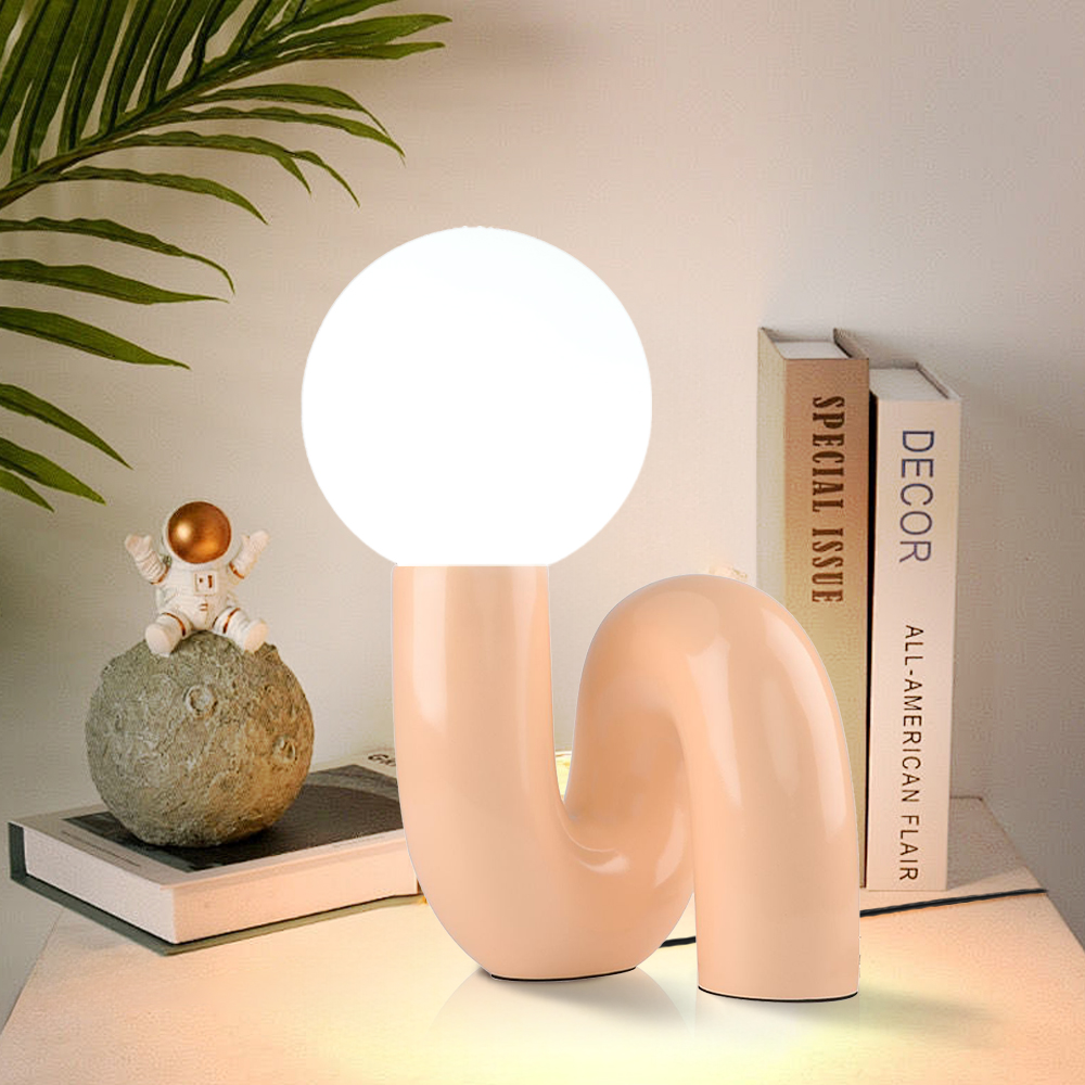 Contemporary Resin Beige Pink Table Lamp for Bedroom Reading Room