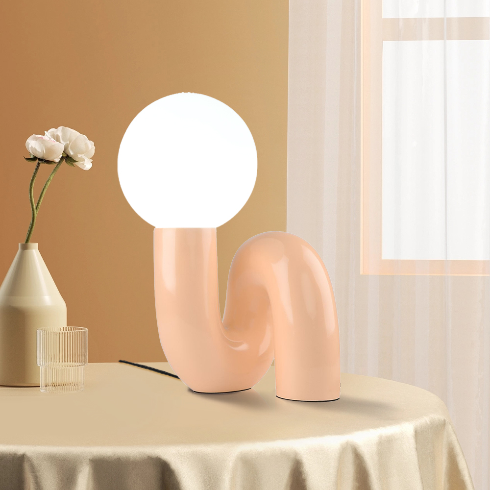 Contemporary Resin Beige Pink Table Lamp for Bedroom Reading Room