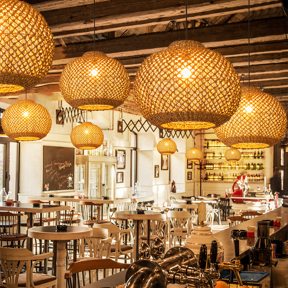 Wabi Sabi Style Seagrass Pendant Light Natural Woven Wicker Ceiling Lamp for Dining & Living Room