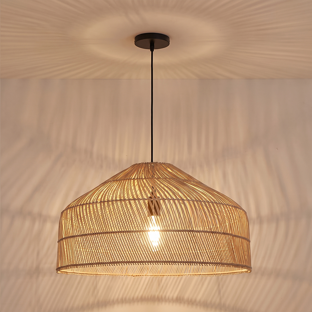 Hand-Woven Pendant Light Fixture Farmhouse Basket Hanging Lamp Chandelier for Kitchen